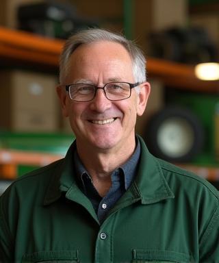Michael Jones, Head of Agricultural Machinery smiling in a warehouse