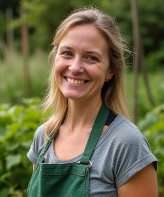 Portrait of Sarah, local horticulturist and Greenfield Farm customer